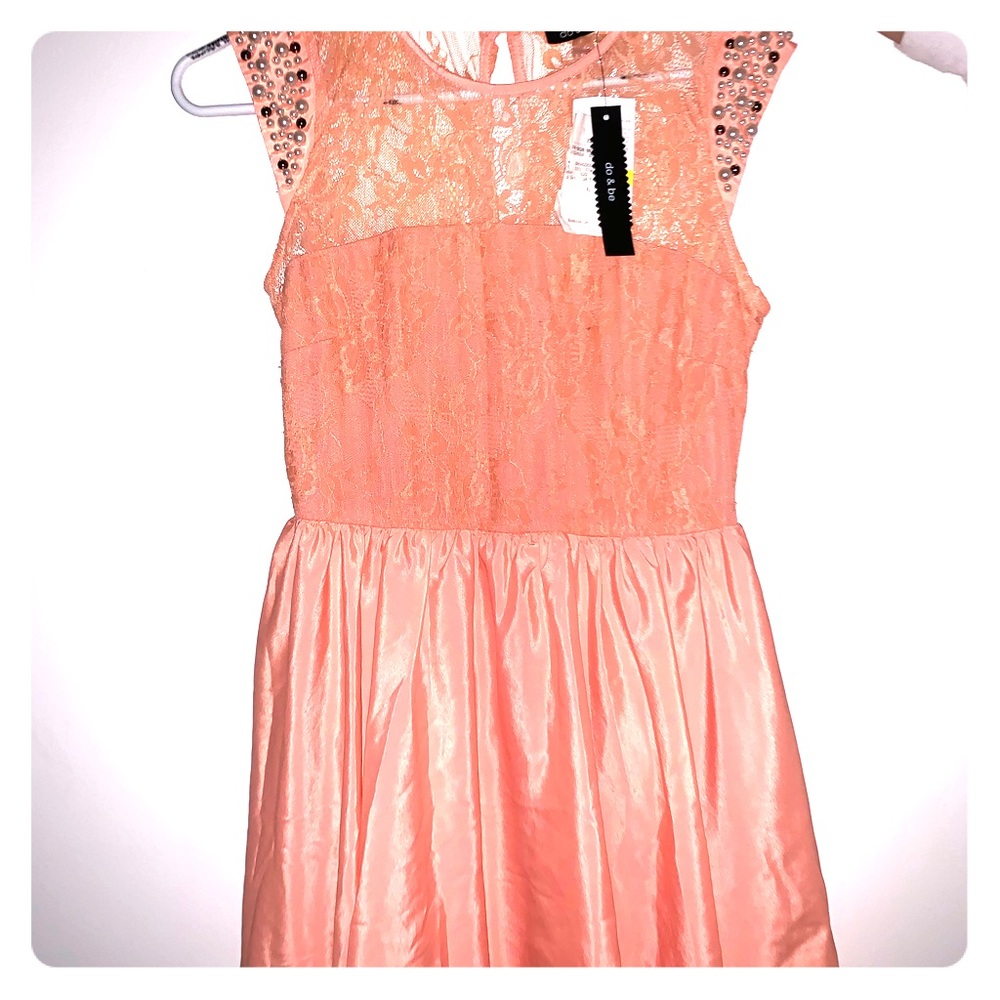 peach lace short sleeve dress